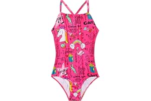 Snowheart Girls Swimsuit One Piece Halter Bathing Suit Colorful Print Kids Summer Beach Swimwear for 3-12 Years Old