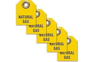 AccuformNMC Natural Gas Valve Identifier Tags (Pack of 5), 2.5" H x 2" W, Yellow Plastic Double Sided Pipe Tags with Metal Gr