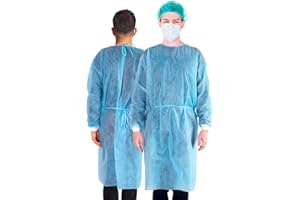 MEDD MAX WE SUPPLY WE CARE Disposable Isolation Gowns with Long Sleeve, Knit Elastic Cuffs, Fully Closed Double Tie Back – Lightweight Breathable, Fluid Resistant, Unisex, Blue (Pack of 20)