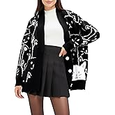 Arssm Womens Cat Sweater Oversized Cable Knit Long Sleeve Open Front Cardigan Cute Kawaii Cartoon Cardigan Coat