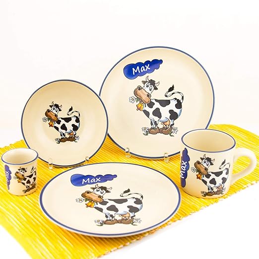 Vajilla infantil con nombres de 5 piezas Vaca Plato Taza ...