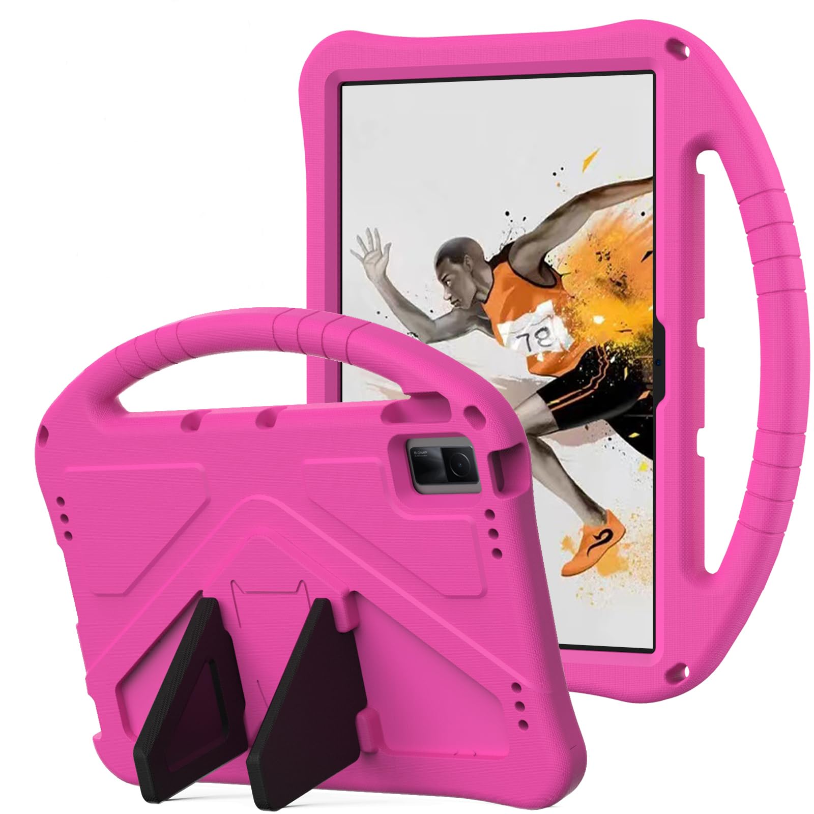 Unichthy Kids Case for Xiaomi Redmi Pad SE 11 inch Tablet 2023 Full Body Protective Cover with Handle Stand Lightweight Shockproof Case for Redmi Pad SE Tablet Deep Pink