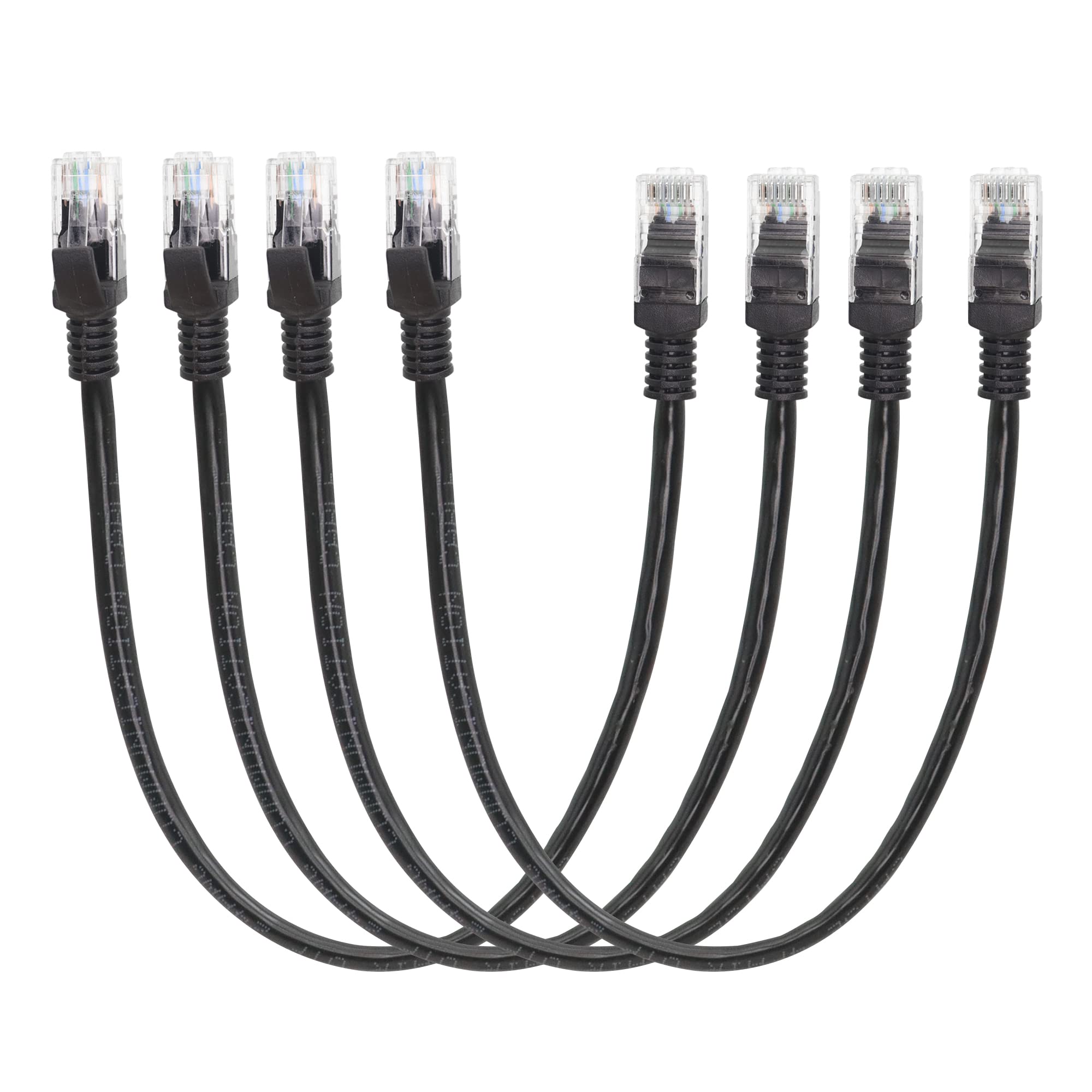 RIIEYOCA Cat6 Ethernet Patch Cable 1ft, High Speed Internet Network Cable with Rj45 Connectors for Router, Modem, Switch, Server, Black, 4 Pack