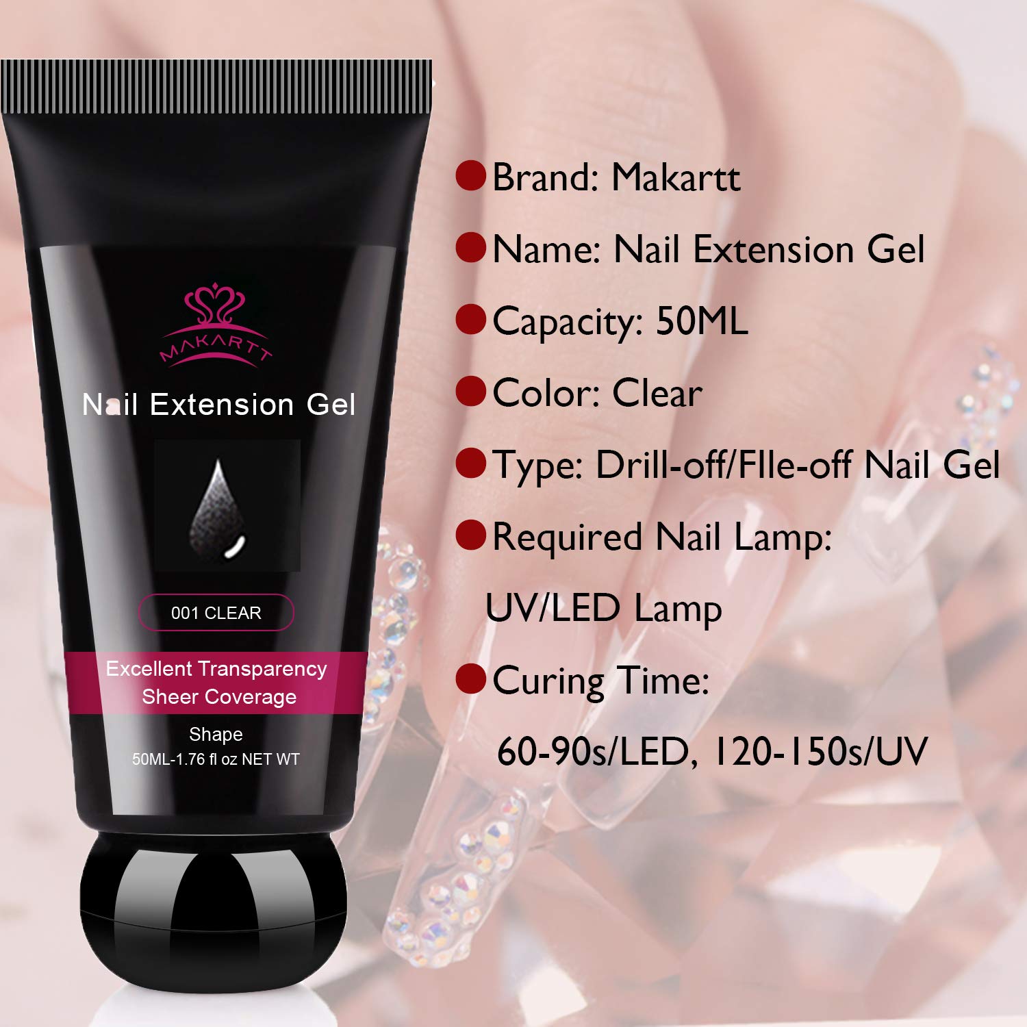 Makartt Nail Extension Gel Clear Builder Gel Nail Gel Trendy Nail Art Design Nail Extension Gel Salon Nail Easy DIY at Home 50ML P-21: Beauty