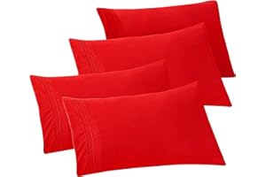 Elegant Comfort 4-PACK Solid Pillowcases 1500 Premium Hotel Quality Microfiber - Smooth Weave, Wrinkle and Stain Resistant, Easy Slip-On, 4-Piece Set, Standard/Queen Pillowcase, Red