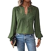 Falechay Womens Tops Swiss Dot Boho Long Sleeve Shirts V Neck Casual Chiffon Blouses Flowy Lace Hem Cute Clothing Trendy 2026