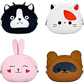 MIAO JIN 4 Pack Animal Coin Purse Cartoon Silicone Change Pouch Gift Bag with Clasp Kiss Lock Coin Wallet Vintage Trinkets Pouch Headset Bag
