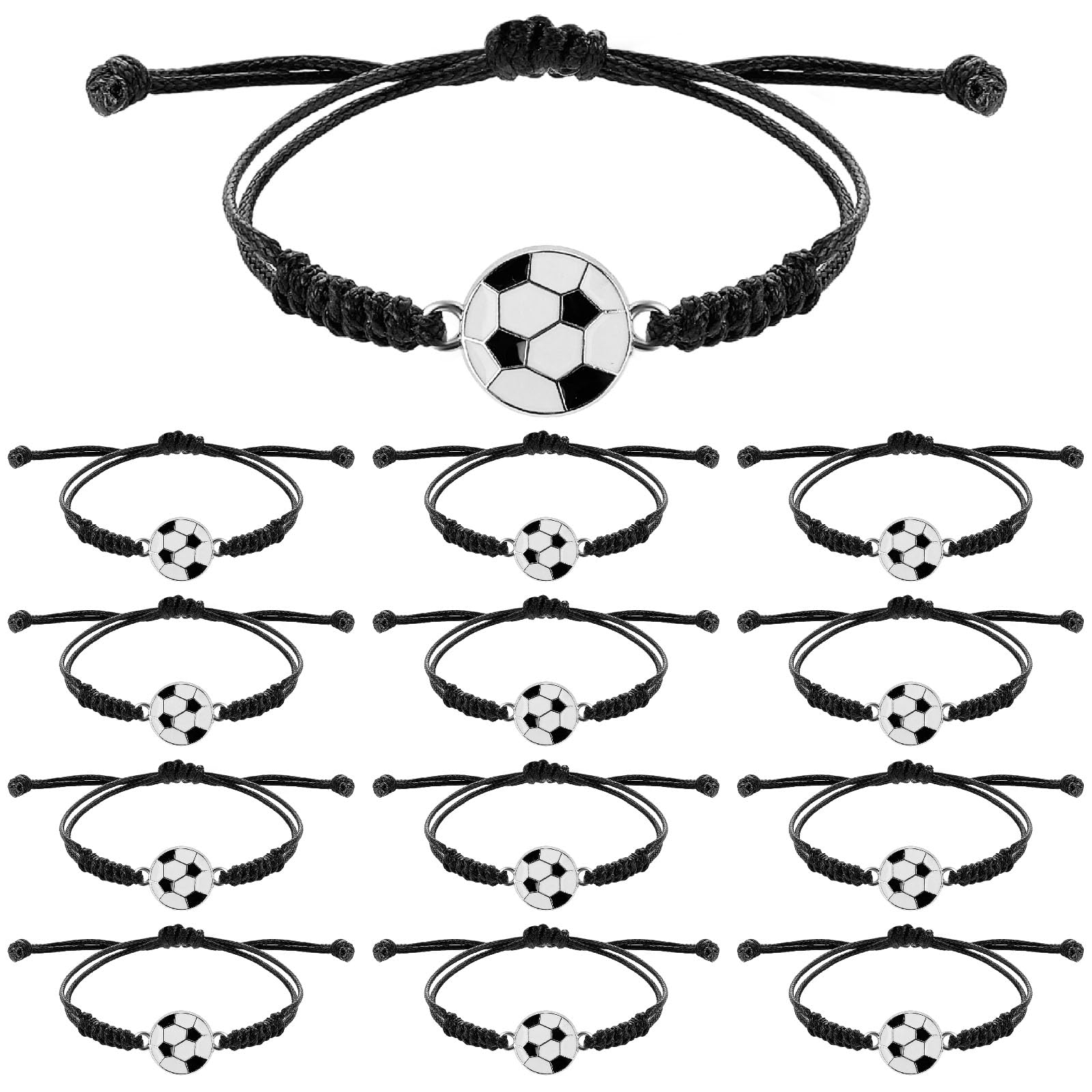 ASTER 14Pcs Football Bracelet Adjustable Metal Football Charm Bracelet Braided Rope Bracelets Football Friendship Bracelet, Football Party Bags Fillers Fashion Football Gifts for Kids,Boys,Girls