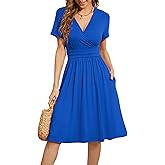 WEACZZY Women's Summer Short Sleeve Casual Dresses V-Neck Floral Party Dress with Pockets