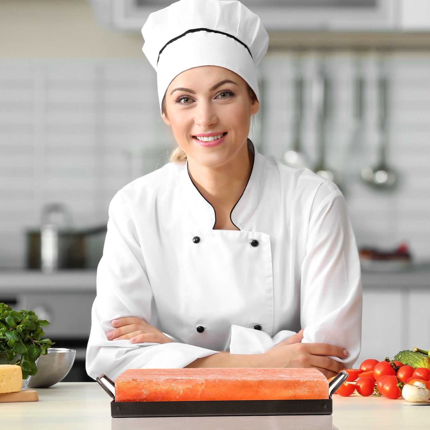Himalayan Chef Pink Salt Cooking Plate 8" x 12" x 2" Block Cooking Salt Plate & Holder Set : Grocery & Gourmet Food