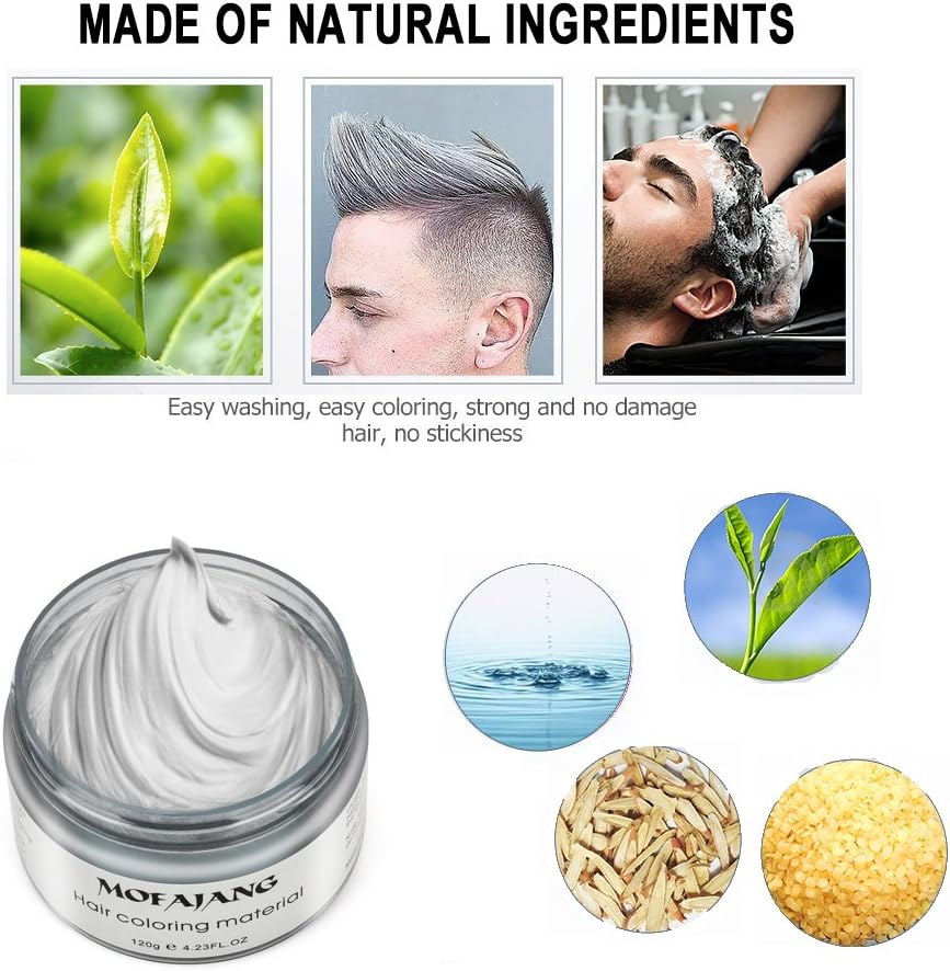 White Hairstyle Cream Instant Hair Wax Professional Hair Pomades Long-lasting Natural White Matte Hairstyle Wax 4.23 oz for Men and Women for Party Cosplay Masquerad Halloween - Image 5