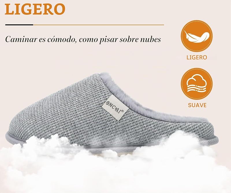 Zapatillas Casa Mujer Espuma de Memoria Algodón Pantuflas 2026 para Invierno Peludo Faux Fur Imitación Forro de Sintética Suela de Goma Antideslizante Peluche Gris Talla 36 — foto 4 de 7
