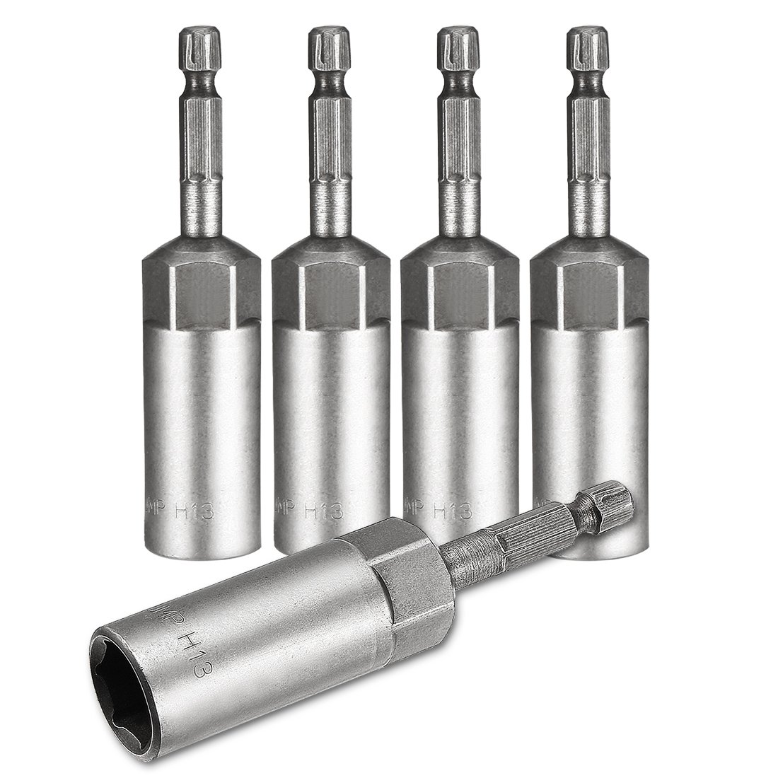 Sourcingmap 5 Pcs 1/4" Quick-Change Hex Shank 13mm Nut Setter Driver Drill Bit, 80mm Length, Metric No-Magnetic