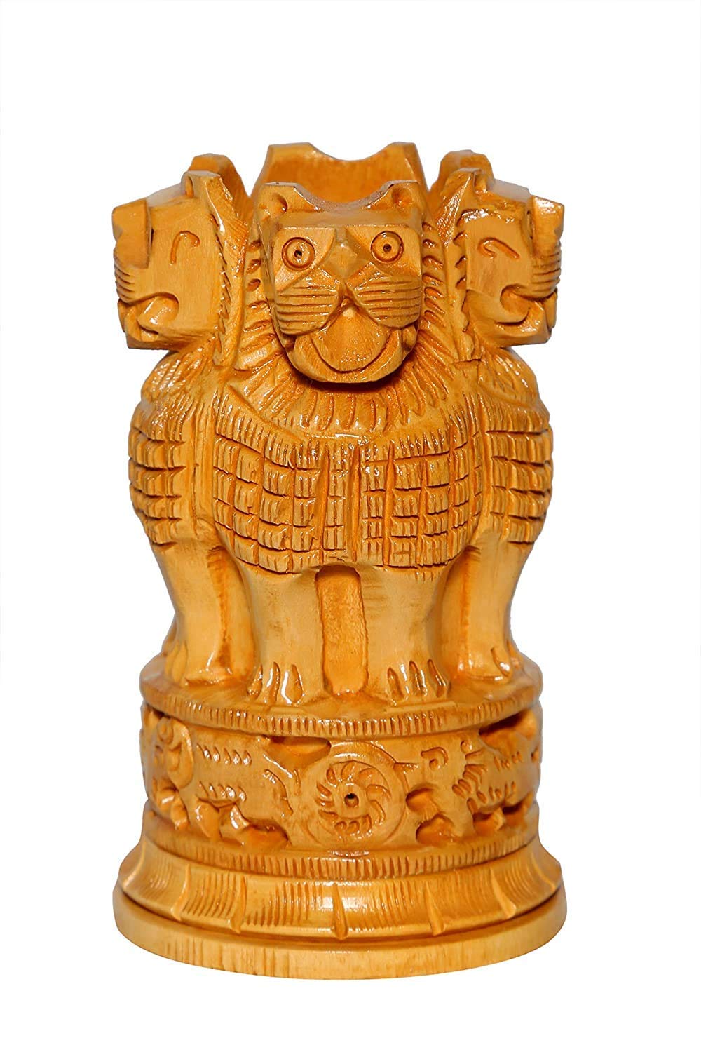 Goranshi Handicrafts Ashok Stambh Wooden Pen Stand Ashok Chakra