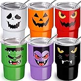 FOGWOWO 6 Pack 3 oz Halloween Shot Glasses Mini Tumblers with Straw and Lid,Pumpkin Ghost Vampire Devil Halloween Party Spooky Shot Cups Stainless Steel Vacuum Insulated Mini Cups for Cocktail Party