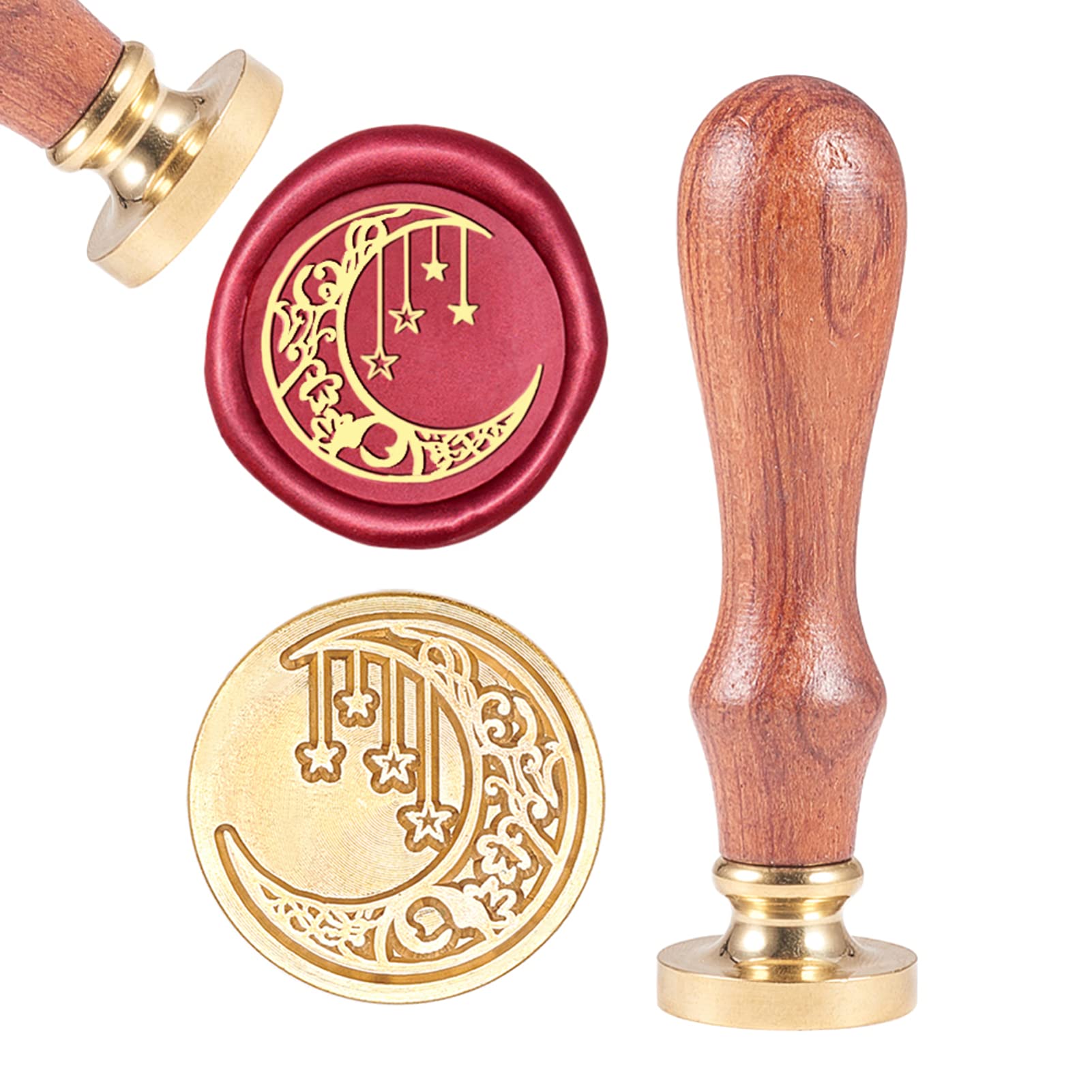 CRASPIRE Wax Seal Stamp Moon Sealing Star 25mm Removable Brass Head with Wood Handle for Envelopes Invitations Wedding Embellishment Gift