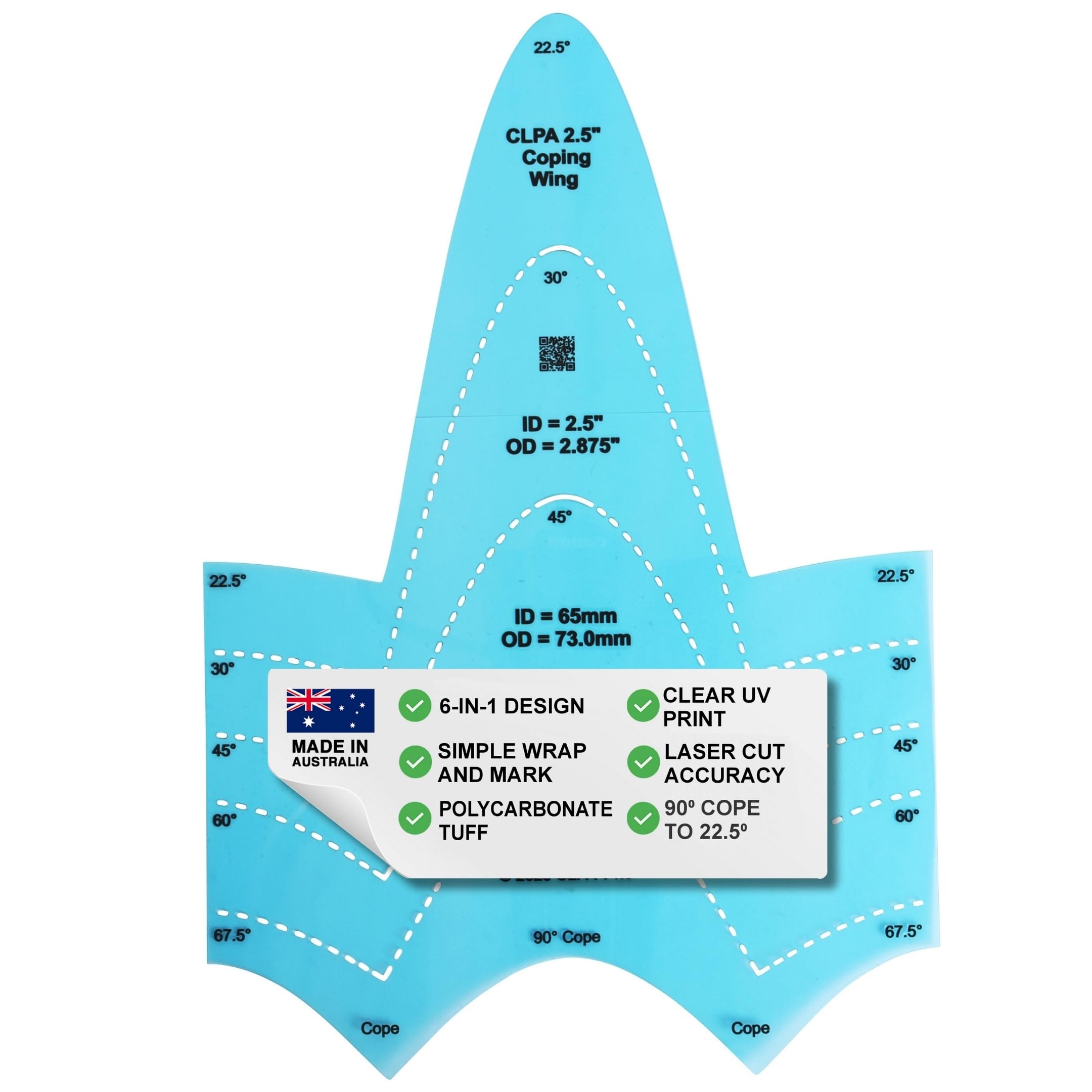 CLPA 2-1/2" ID Coping Wing — Pipe Saddle Template and Notcher | 22.5°–90° | Pipe Notcher Tool for Pipefitters and Welders | Made in Australia