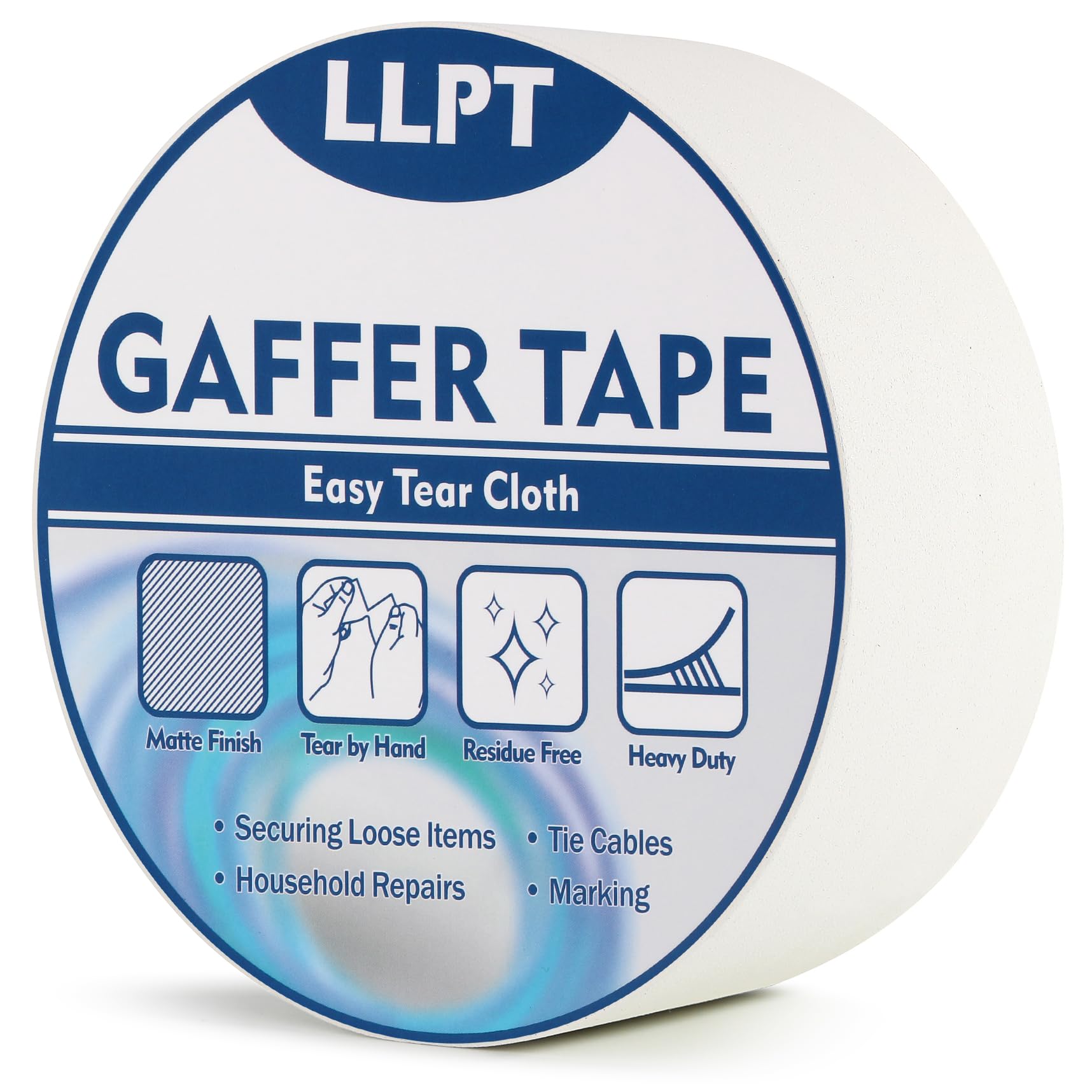 LLPT Gaffer Tape | Duct Tape | 50mm x 32m | White Heavy Duty Gaffing Tape | Matte Non Reflective Easy Tear Residue Free | for Cords Photography (PGT532P1WT)