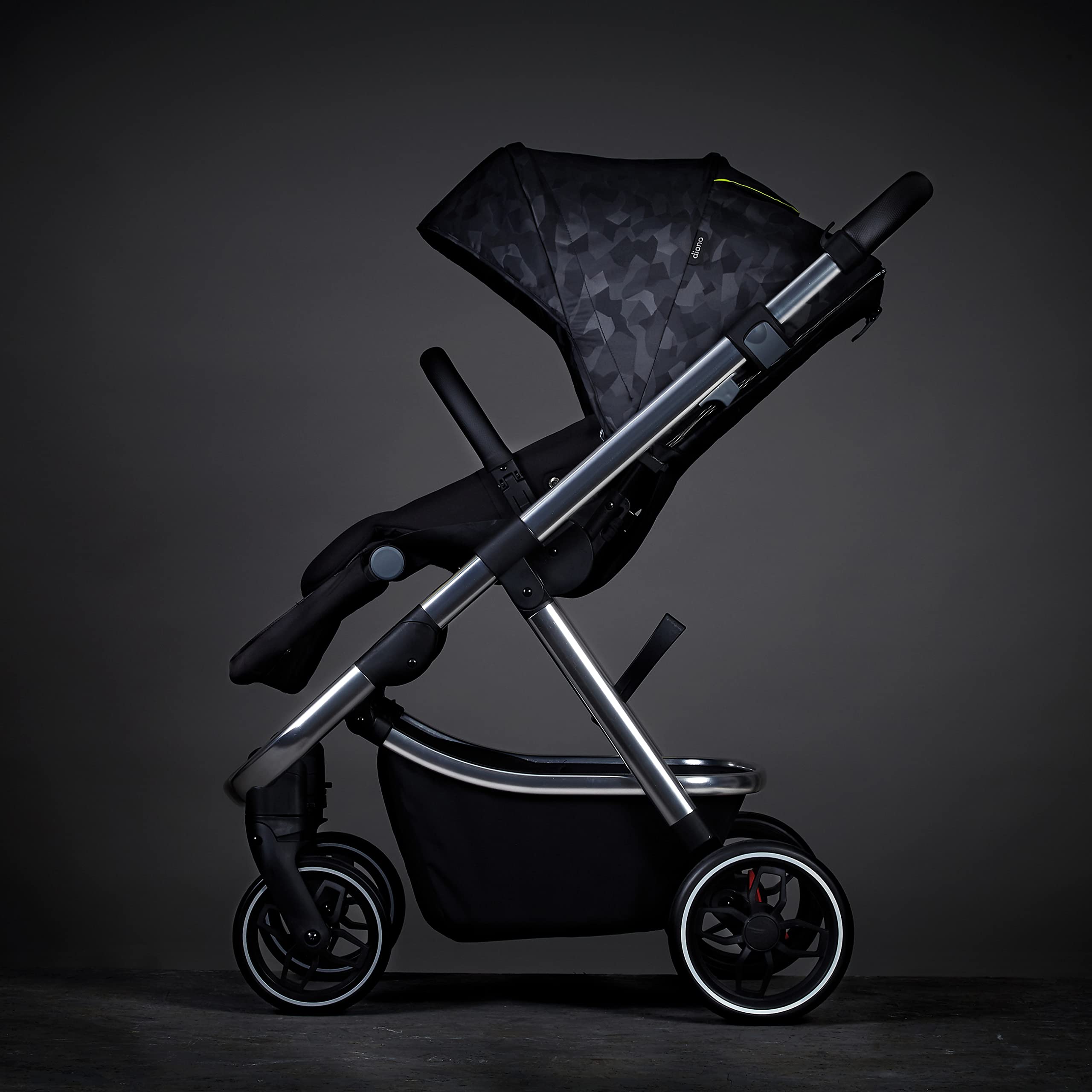 Diono Excurze Luxe Baby, Infant, Toddler Stroller, Perfect City Travel System Stroller and Car Seat Compatible, Adaptors Included Compact Fold, Narrow Ride, XL Storage Basket, Black Camo