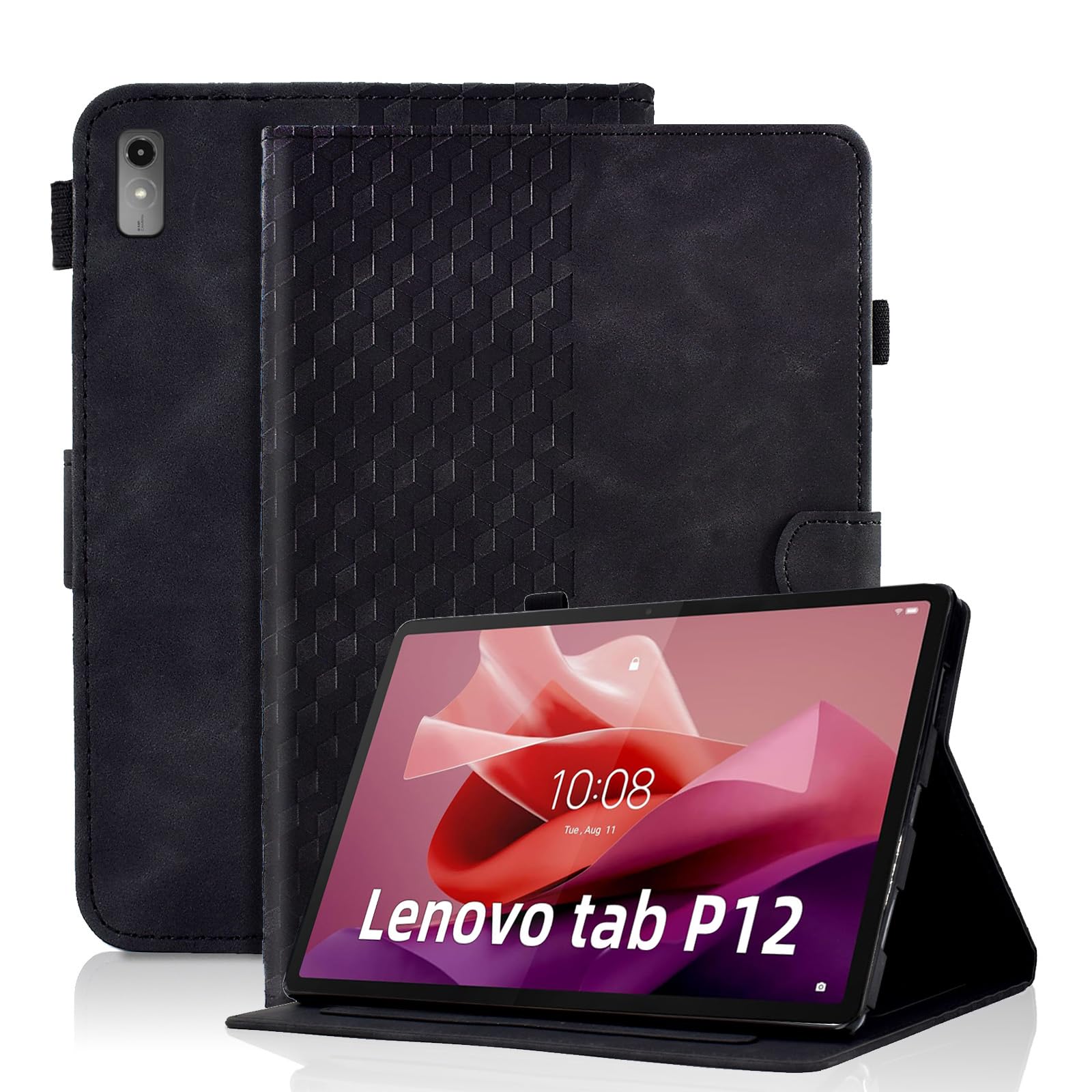 Vkooer Case for Lenovo Tab P12 12.7 inch 2023 Leather Folio Cover with Multi Angle Viewing Stand Smart Shell Fit Lenovo Tab P12 Tablet, Black