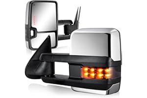 SIZIOM Towing Mirrors for 2003-2007 Chevy Silverado Avalanche Suburban Tahoe GMC Sierra Yukon Escalade with Power Heated Turn Signal Backup Light Pair Set(Chrome)