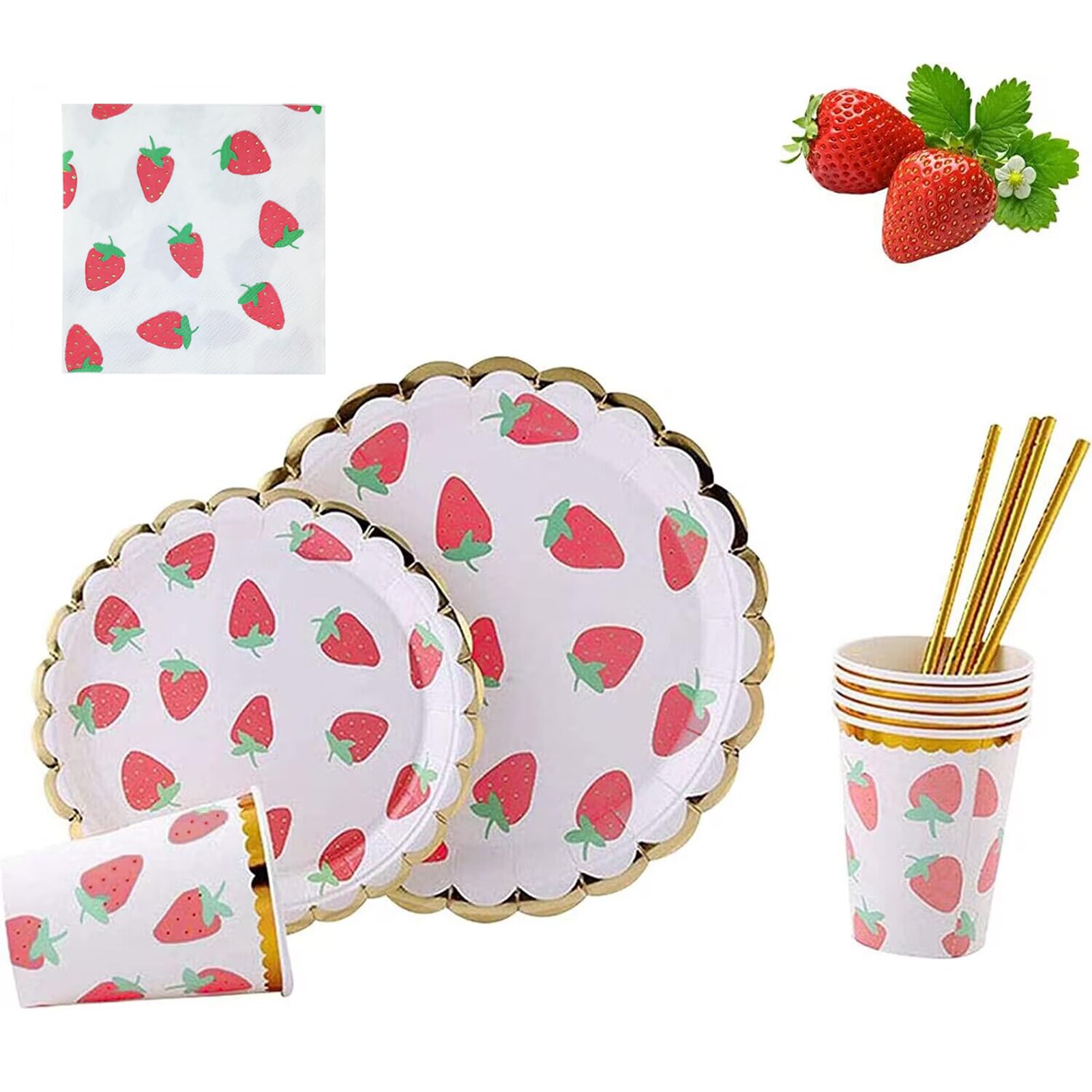MaitianGuyou Strawberry Theme Party Tableware Set,Disposable Dinnerware Decoration Supplies Including Dinner Plates,Napkins and Cups for Fruit Party,Wedding Baby Shower-Serve 20 Guests（Strawberry）