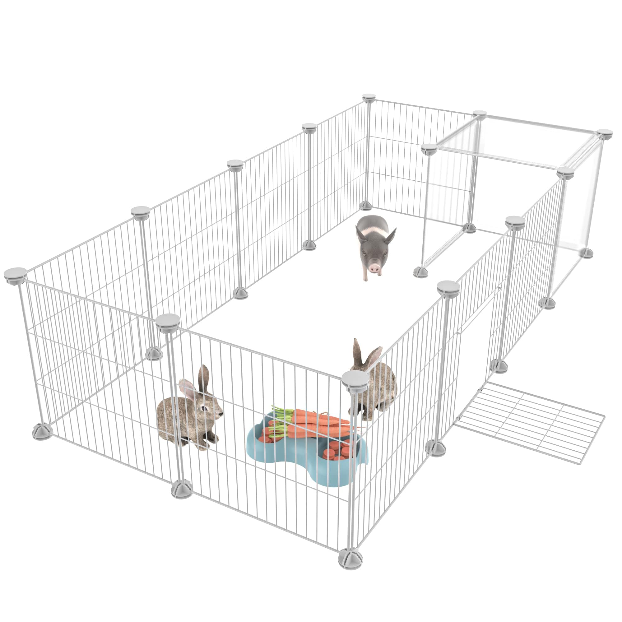 HOMIDEC Pet Playpen,Small Animal Cages with Door,Encrypted Wire Mesh 14 Panels Indoor/Outdoor DIY Metal Pet Fence for Puppy,Rabbit,Kitten,Hamster,Guinea Pig,Turtle,Hedgehog.White(140x70x35CM)