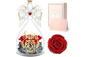 Sunia Preserved Rose Birthday Gifts for Women, Sisters Gifts from Sister, Best friends ever, Glass Angel Figurines Gifts with Real Rose Flowers for Thanksgiving Christmas Wedding