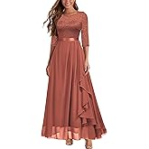 Miusol Women's Elegant Floral Lace Retro 3/4 Sleeve Contrast Bridesmaid Maxi Dress