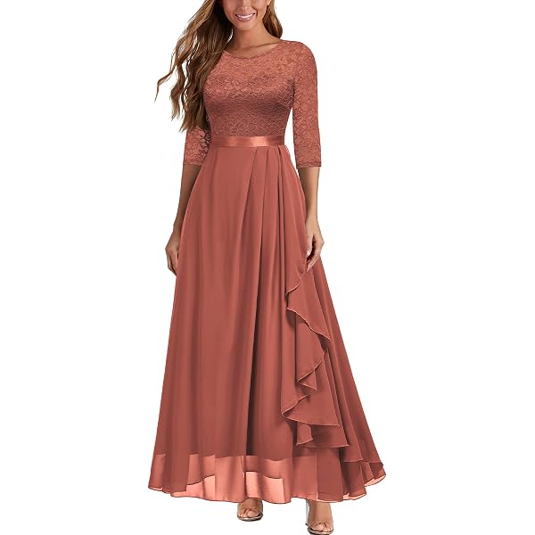 Amazon.com: Miusol Women's Elegant Floral Lace 3/4 Sleeve Bridesmaid Formal  Maxi Dress (Small, Coral Blue) : Clothing, Shoes & Jewelry