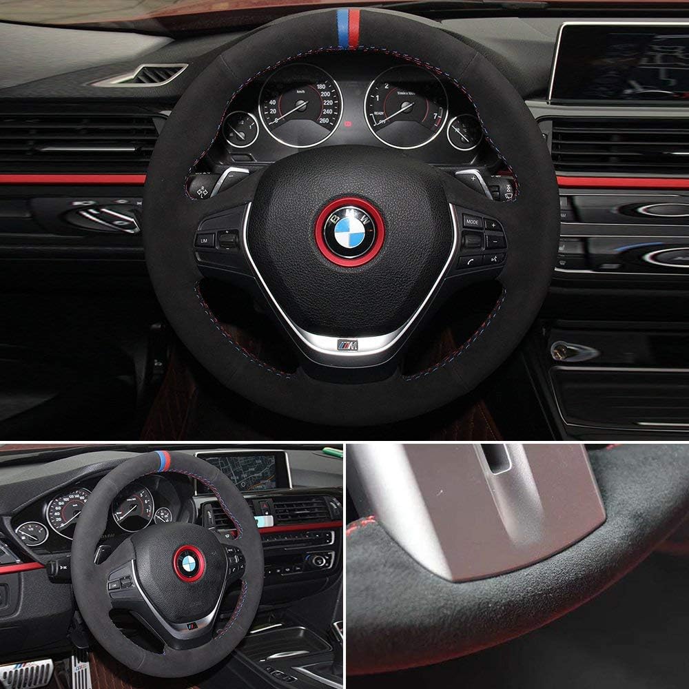 LSAUTO DIY Hand Sew Steering Wheel Cover Black Color Nappa Genuine Leather Stitch On Wrap for BMW E90 320i 328i 335i Automotive Interior Accessories