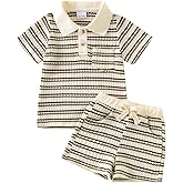 CETEPY Toddler Boy Clothes Baby Summer Outfits Short Sleeve Striped Collared Tops and Shorts Set 12 Months - 5 Years