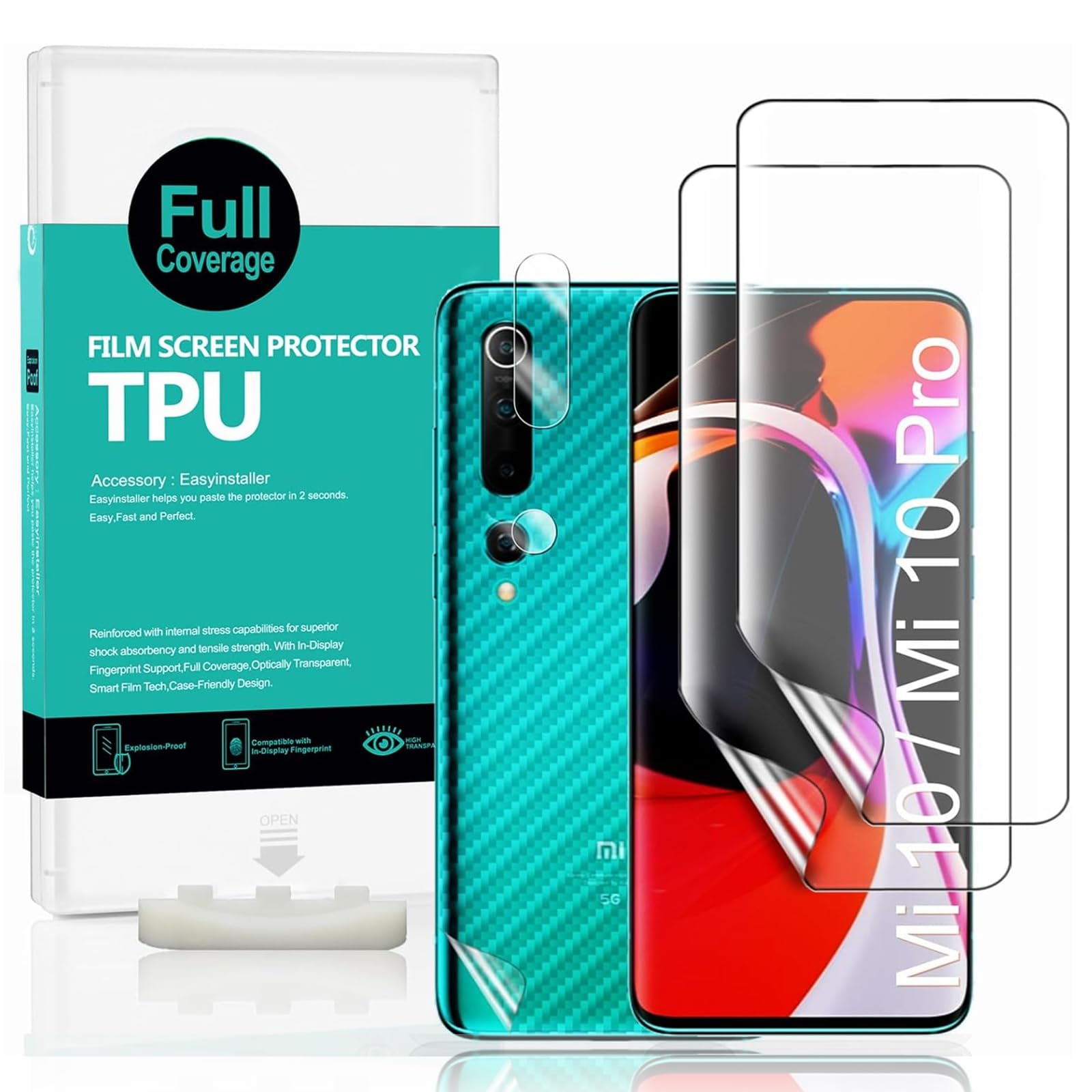 Ibywind Screen Protector For Xiaomi Mi 10/10 Pro [2 Pack],Flexible TPU Film,With 1Pc Camera Lens Protector,1Pc Back Film,Bubble Free,Easy to install