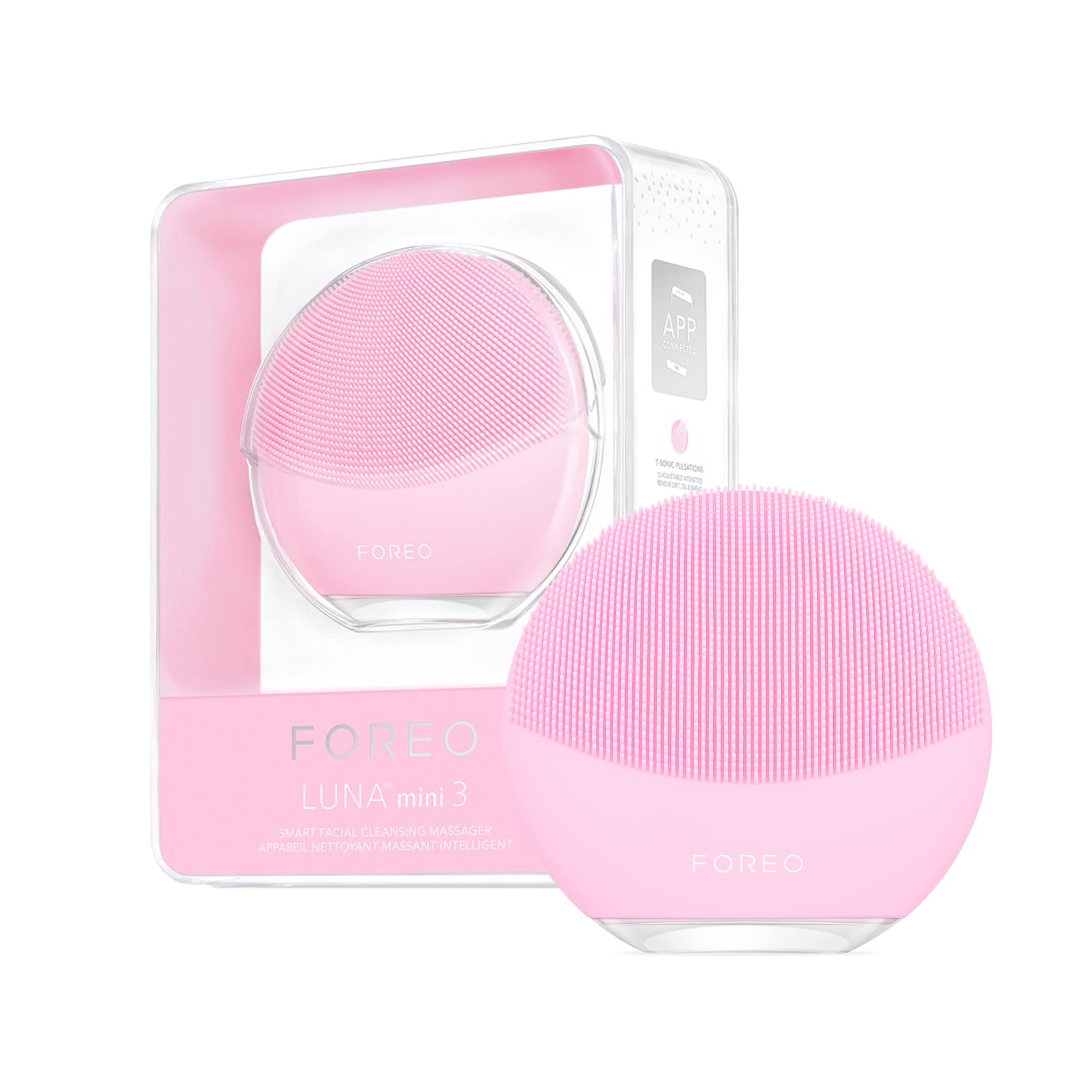 Foreo Luna Mini 3 Facial Cleansing Brush | Travel Accessories | Face Massager Electric, Ultra-Hygienic Silicone | Simple Face Wash | Electric Face Cleanser | App-Connected | Pearl Pink