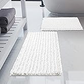H.VERONNEX Luxury Chenille White Bathroom Rugs Sets 2 Piece, Thickened Hot Melt Rubber Bottom Bath Mats for Bathroom Non Slip,Bath Rugs Quick Dry Machine Washable for Shower Mat (32"x20"+17"x24")