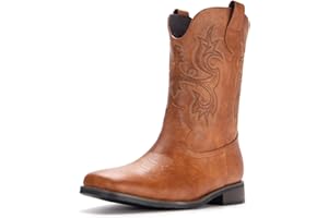 YZNVCG Cowboy Boots for Men Western Boots with Classic Embroidered Square Toe Men's Cowboy Boot Traditional Western Boots Chunky Heel Country Boot Durable Work Boots