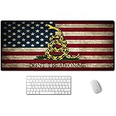 SSOIU Desk Mat,Large Mouse Pad 35.5" x 15.7" XXL Extended Gaming Mouse Pad Mat with Non-Slip Base Stitched Edge Mousepad for Computer,Office,Keyboard and Laptop - Don't Tread On Me American US Flag