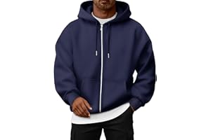 Oyamiki Zip Up Hoodies for Men Hooded Sweater Long Sleeve Jackets Loose Casual Fleece Oversized Sweatshirt Early Fall Fashion
