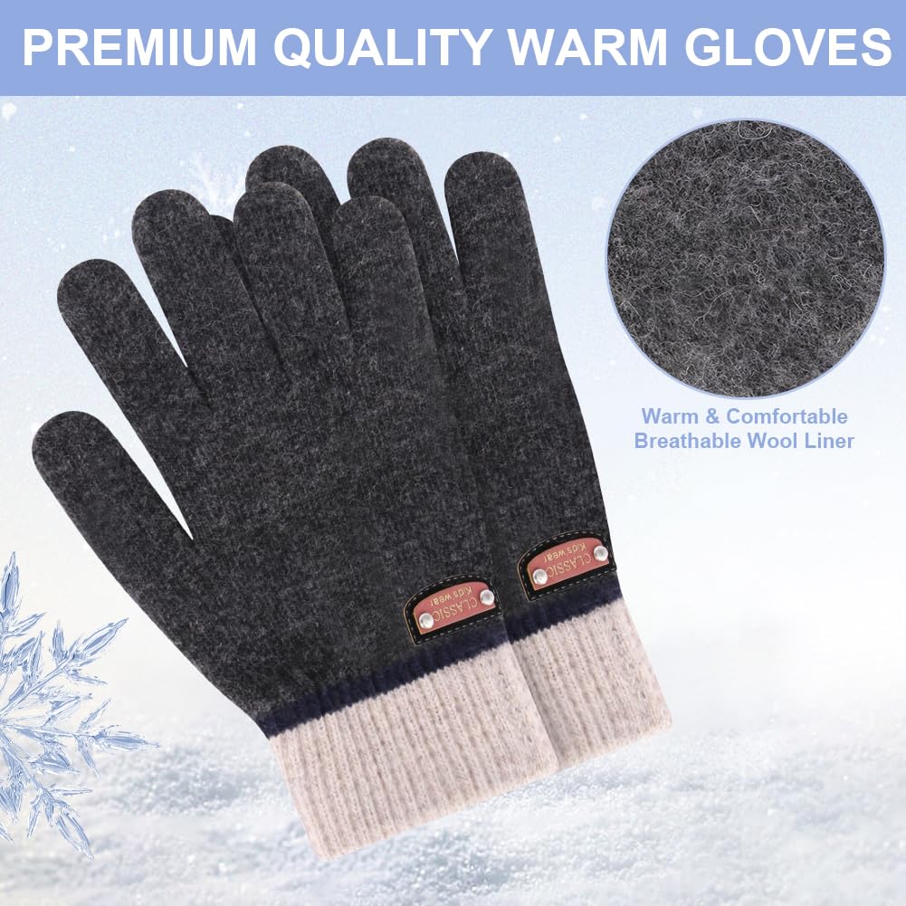 6 Pairs of Kids Gloves Boys Winter Gloves Stretchy Full Fingers Knitted Gloves Wool Fleece Lined Mittens