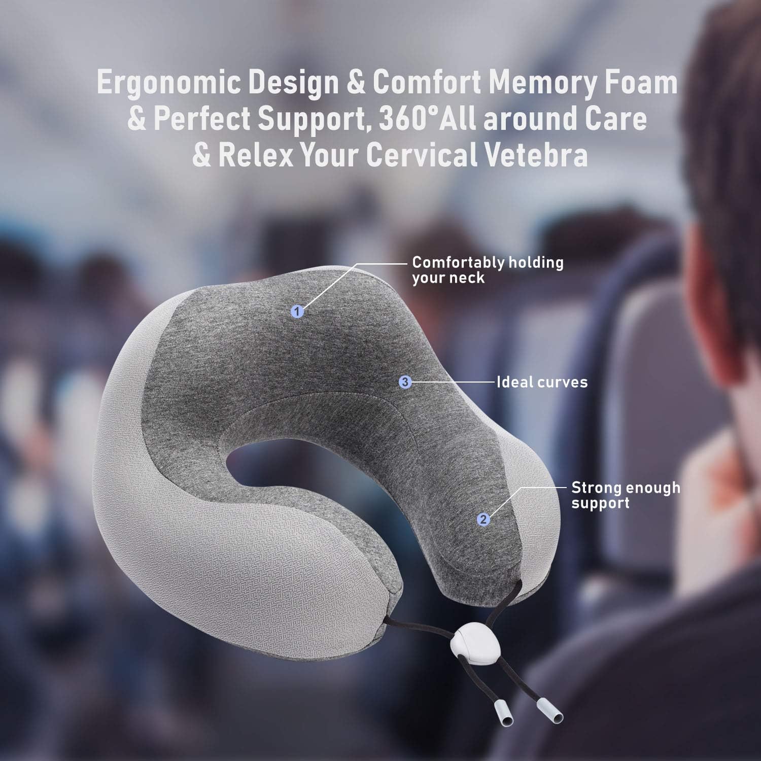 Phixnozar Memory Foam Travel Pillow –Neck Pillow, Ideal for Airplane Travel – Comfortable and Lightweight – Improved Support Design – Machine Washable Cover – Must-Have Travel Accessories: Home & Kitchen