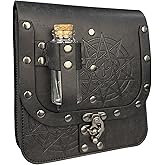 HiiFeuer Medieval Alchemy Faux Leather Belt Bag with Cork Potion Vials, Fantasy Wizard Waist Pouch Side Pack for Halloween (Black C)
