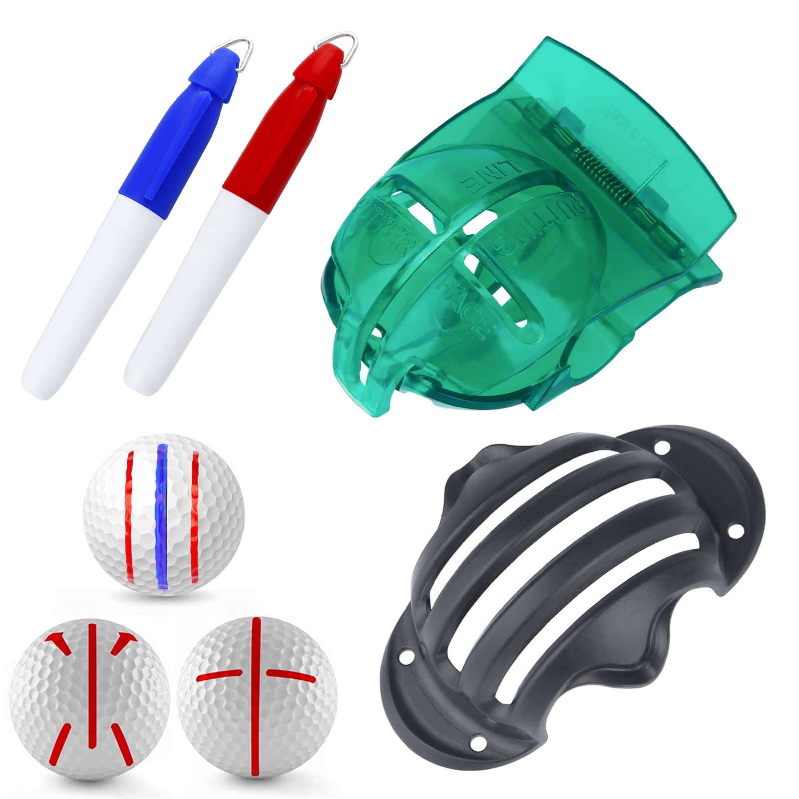 Uniclife 4-8 PCS Golf Ball Liner Template Linear Alignment Kit for Putt Ball Marking Tools with Maximum 4 Golf Ball Line Drawing Marking Stencils and 4 Colorful Marker Pens