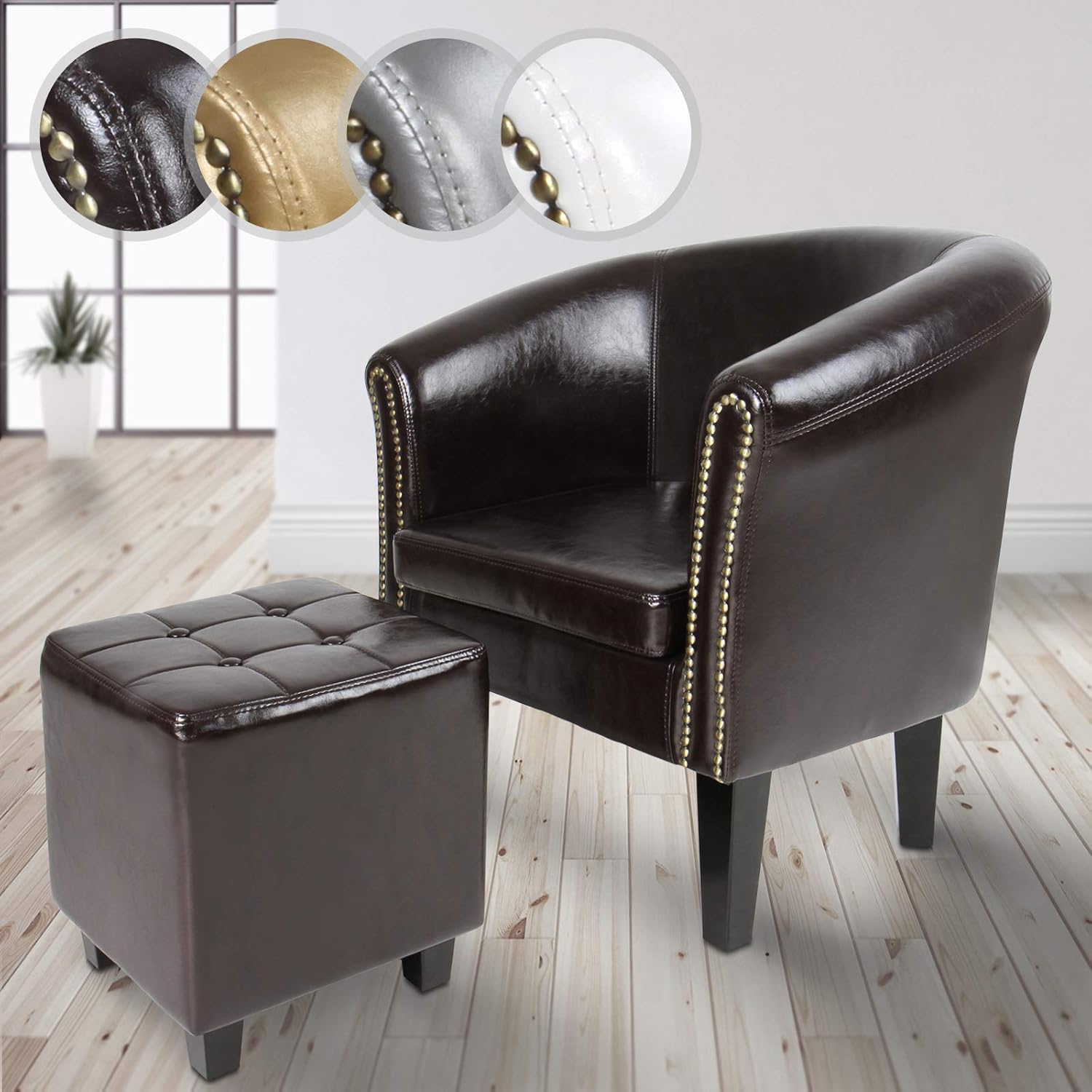 Miadomodo® Chesterfield Armchair and Ottoman Stool Faux Leather in