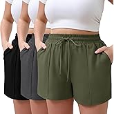 Neer 3 Pack Women's Plus Size Sweat Shorts, Drawstring Shorts with Pocket Summer Athletic Lounge Running Bottoms
