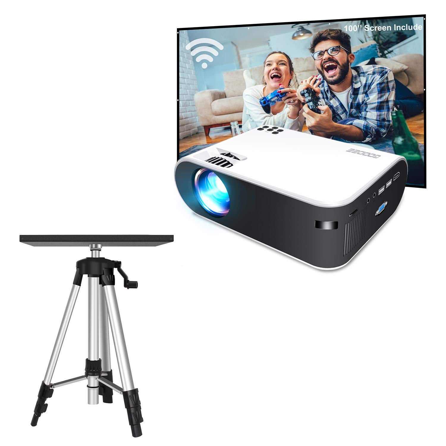 Projector, Projector Stand, W18 WiFi Movie Projector Video Projector Outdoor & Indoor Projector, Uni