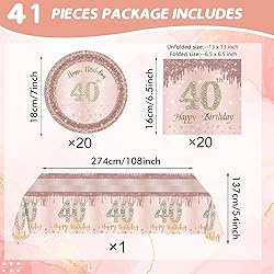 41Pcs 40th Birthday Decorations, Rose Gold Birthday