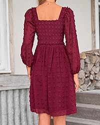 BTFBM Womens Long Sleeve Dress Vacation Square Neck