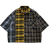 GORGLITTER Men's Plaid Cropped Button Up Shirt Casual Collared Short Sleeve Boxy Vacation Checkered Crop Tops Streetwear