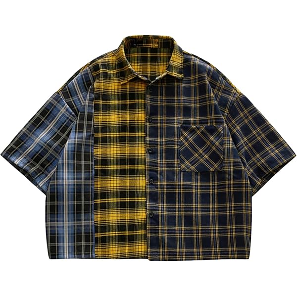 Amazon.com: Verdusa Men's Plaid Checkered Cropped Shirt Button Up