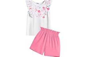Arshiner Girls Clothes Summer Outfits Ruffle Sleeve Tops and Paperbag Waist Shorts with Pockets Kids Clothing Set